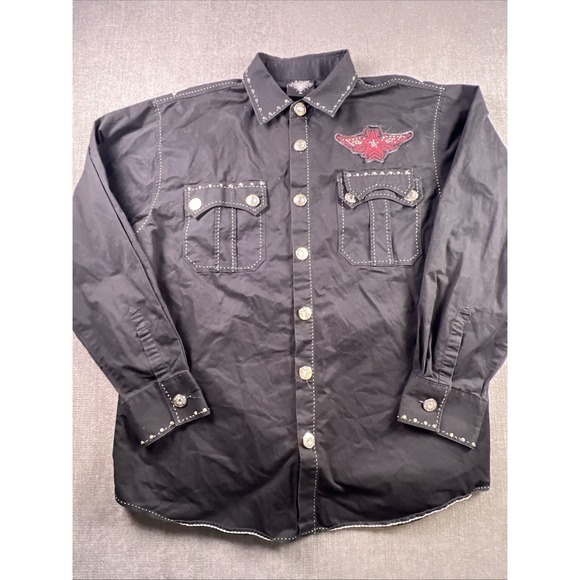 Vintage Hama Shirt Men's XL Embroidered Studded Jeweled Rhinestone Black Y2K - Picture 5 of 10